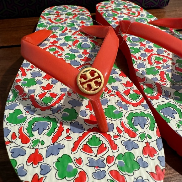 TORY BURCH FLIP FLOP PVC SIZE 5 POPPY RED/LEGACY PAISLEY - Picture 5 of 7